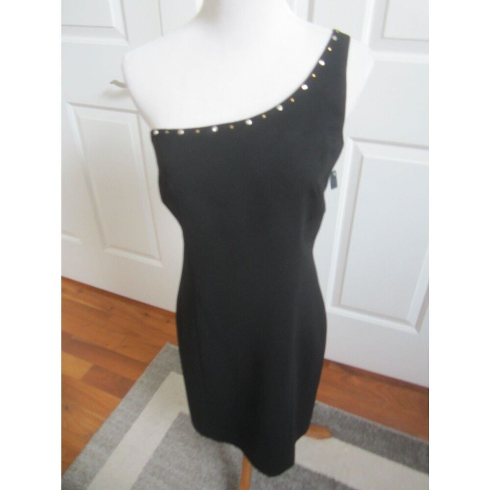 STUNNING NICOLE MILLER BLACK ONE SHOULDER BEADED SHEATH DRESS SIZE 6